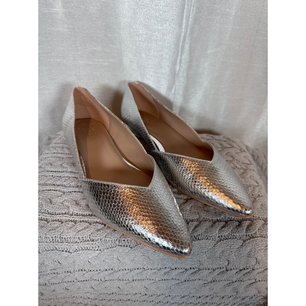 Naturalizer Silver‎ Metallic Snake Embossed Pointed Toe Flats Women's Size 10W